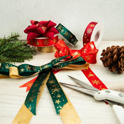 Craft County Holiday Satin Ribbon – 25 Yards of Winter Themed Fabric Ribbon for Gift Wrapping and Decoration – Bundle Pack