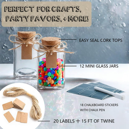Verahaus 4 oz Mini Glass Jars with Lids - Set of 12 Spice Jars, Small Glass Containers with Corks for Wedding & Party Favors, DIY Crafts, Potions, Spices & Candy, 3.4 oz