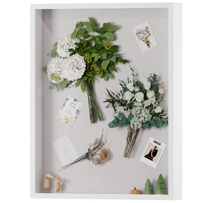 Muzilife 16x20 Shadow Box Frame in White with MDF Wood Frame and Soft Linen Back, Large Shadow Box Display Case for Memorabilia, Photos, Flowers for Wall or Tabletop Display with 8 pins