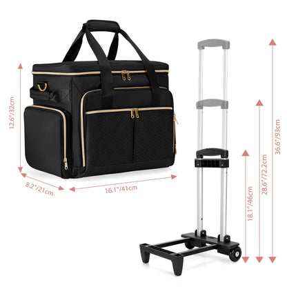 Prokva Rolling Teacher Bag with Wheels, Teacher Tote Bag with Detachable Trolley, Fits for 15.6" Laptop, Black (Patent Design)