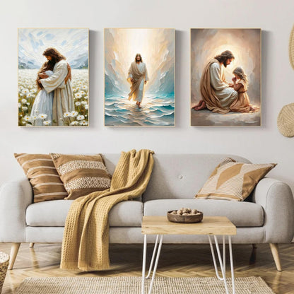 BAWKENTON 3 Pack Jesus Paint by Numbers Kits for Adults with Framed Canvas - with Wooden Easel, Number Artist Paint by Number on Canvas, DIY Acrylic Oil Painting Kits for Home Decor 9.45x11.84in