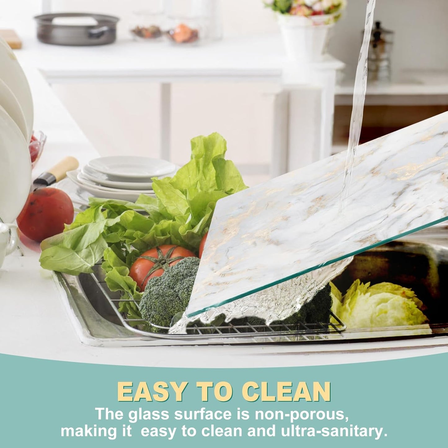 Tempered Glass Cutting Board for Kitchen, 16x12 inch Clear Cutting Board for Countertop, Scratch and Heat Resistant