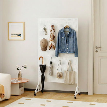 Giklux Metal Pegboard Display Stand 3.5 x 5.5 Feet, Adjustable Height with 40 Peg Board Hooks and Wheels, Pegboard Display Rack, Craft Display Rack, Retail Display Rack, Garage Peg Board