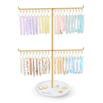 OAOLEER Bracelet Holder Display, Gold Jewelry Holder with 40 Movable Hooks Bracelet Stand Organizer, Jewelry Display Stand for Necklaces Bangles (2 Tier)