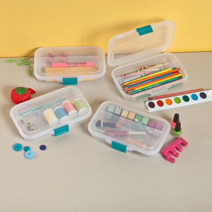 Sterilite Small Divided Pencil Box, Stackable Plastic Storage Container with Latching Lid, Clear Case, 12 Pack