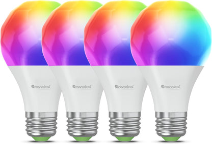 Nanoleaf Essentials Smart Light Bulbs, Matter Smart LED Bulbs Work with Alexa & Google Home, 1000lm 16M+ RGBTW Color Changing Light Bulb, Music Sync A19 E26 2.4GHz WiFi Bluetooth Light Bulb 60W, 4PK