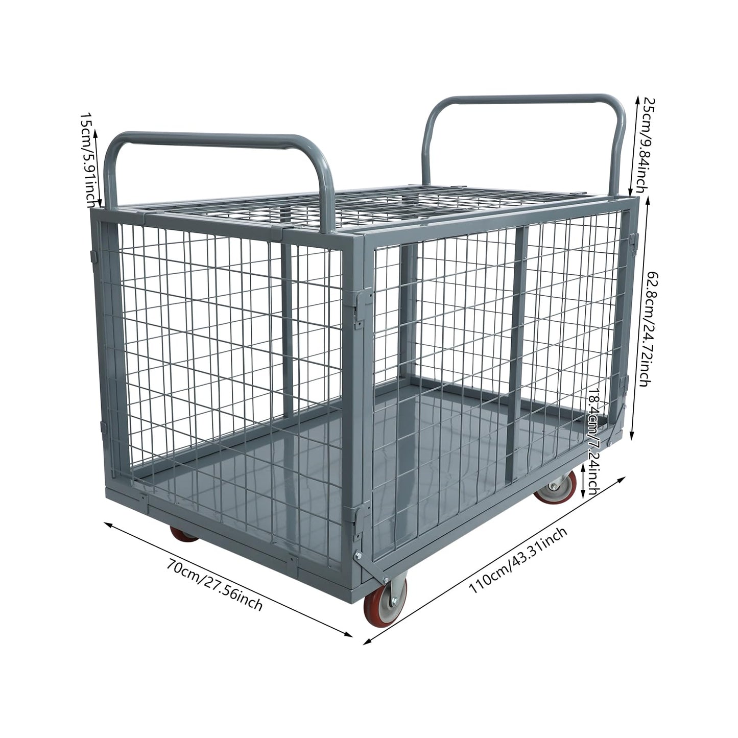 2200lbs Platform Truck Cart with Cage, 5-in-1 Heavy Duty Hand Truck Flatbed Cart with Swivel Casters, Multi-Purpose Push Dolly for Grocery,Laundry,Warehouse,Garage