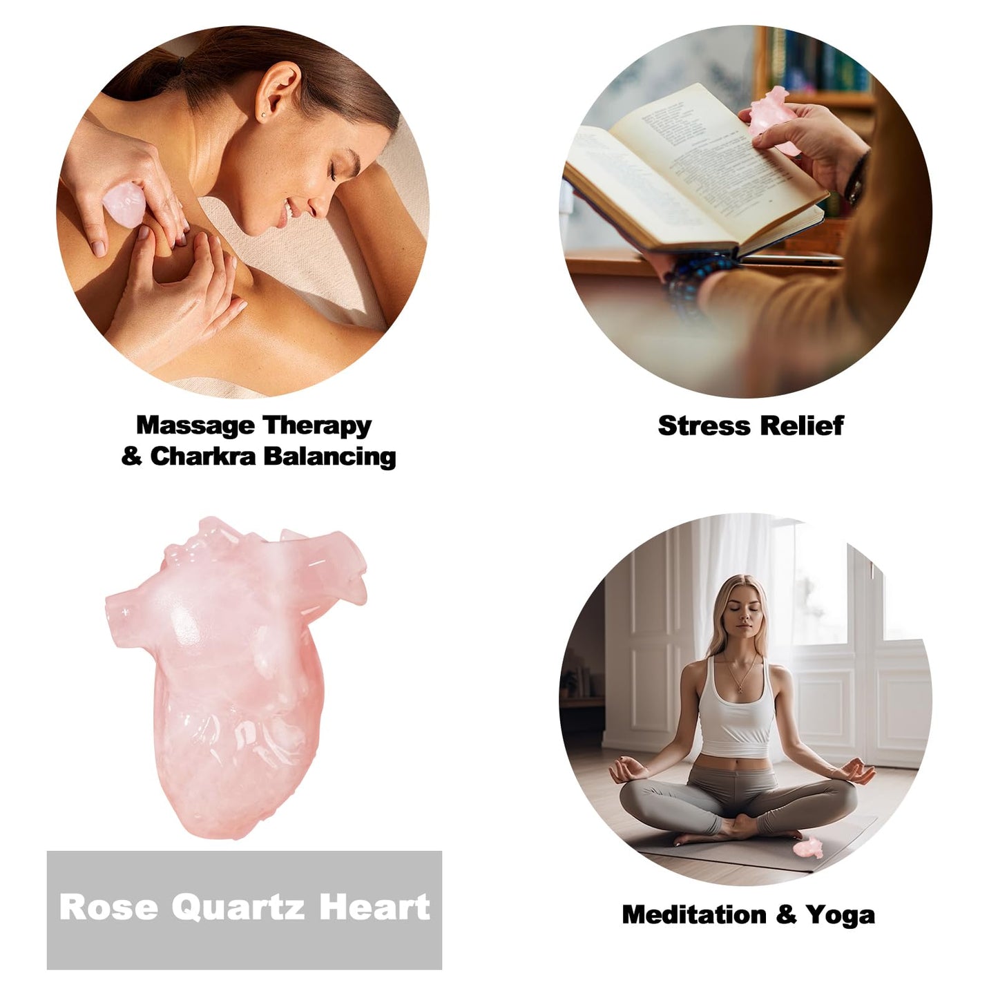MiyouLuna 2.17" Rose Quartz Heart Healing Crystal Hand-Carved Natural Stone Figurine Sculpture for Meditation, Love, Chakra Balancing, and Home Decor, Spiritual Gift for Women and Men