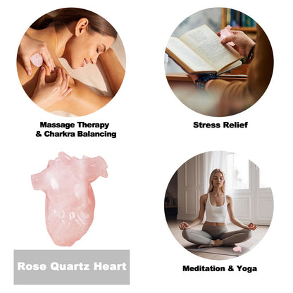 MiyouLuna 2.17" Rose Quartz Heart Healing Crystal Hand-Carved Natural Stone Figurine Sculpture for Meditation, Love, Chakra Balancing, and Home Decor, Spiritual Gift for Women and Men
