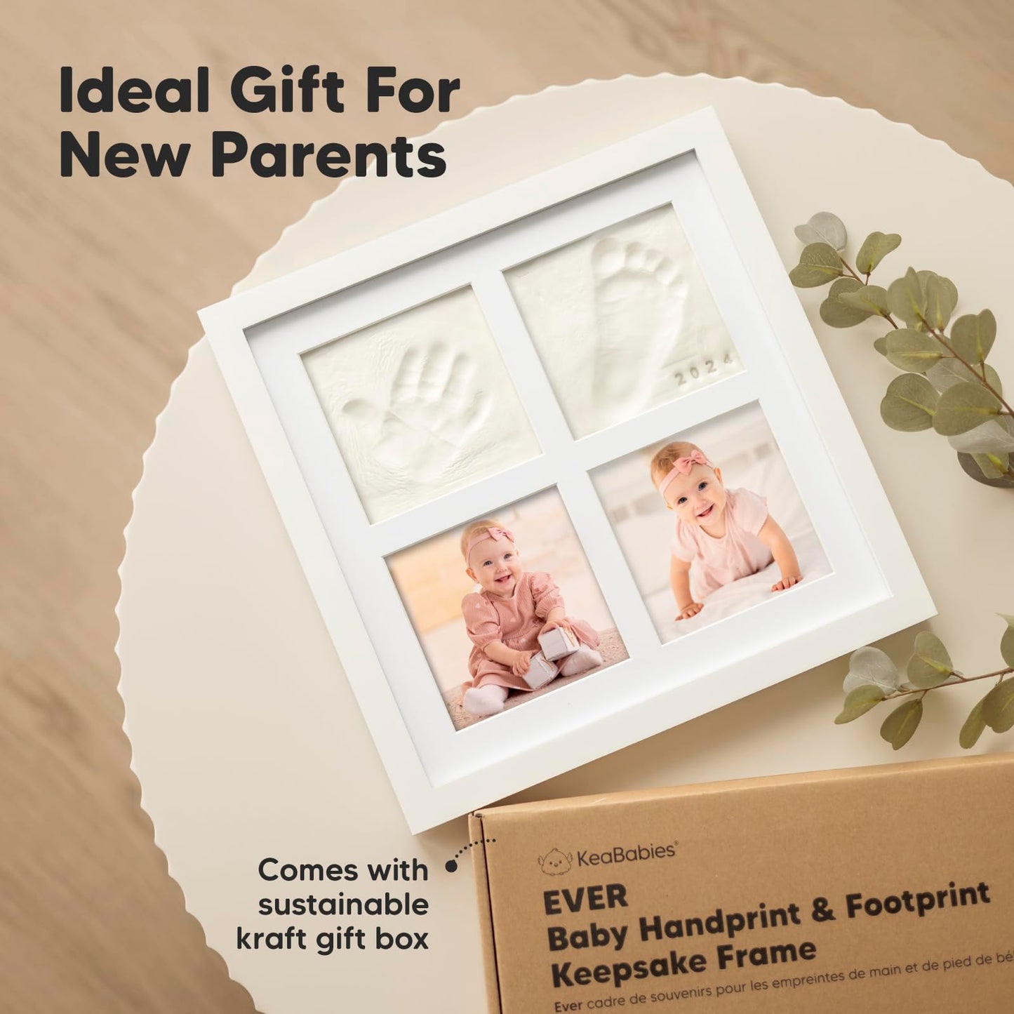 KeaBabies Baby Hand and Footprint Kit - Baby Footprint Kit, Clay Handprint Keepsake Frame, Pets Paw, Newborn Collage Picture Frame, Personalized New Mom Gifts for Showers & Registry (Alpine White)