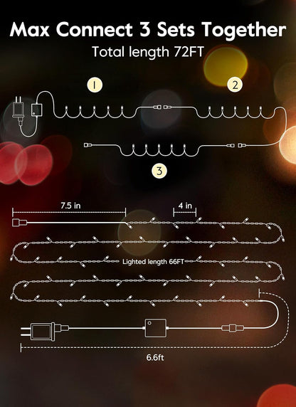 66FT 200 LED Christmas Tree Lights - Twinkle Fairy String Lights with 8 Flashing Modes | Warm White