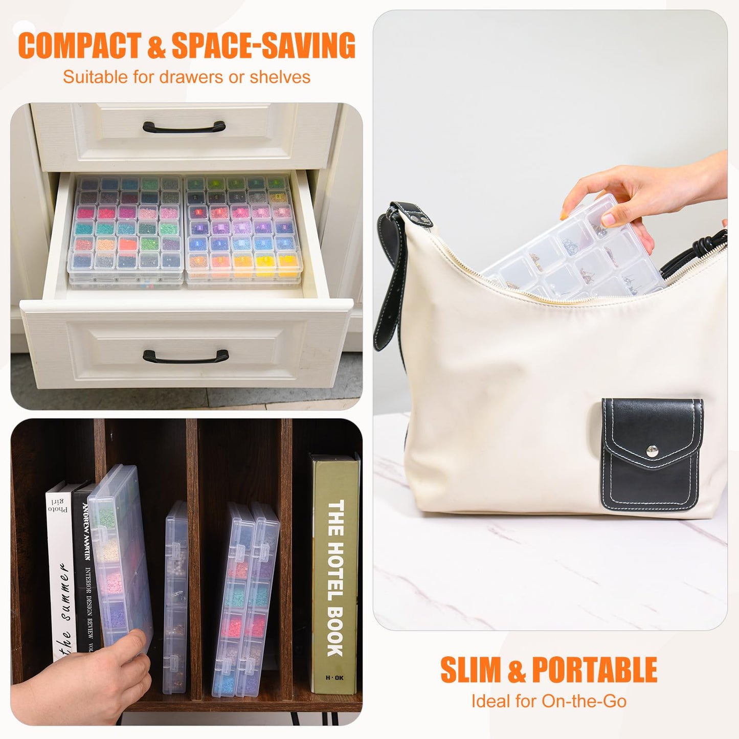 Cokapo 60-Grid Diamond Painting Storage Containers, Portable Diamond Art Storage Case with Labels, Bead Organizers and Storage for Diamond Painting Accessories & Tools, DIY Art Craft, Jewelry, Nail