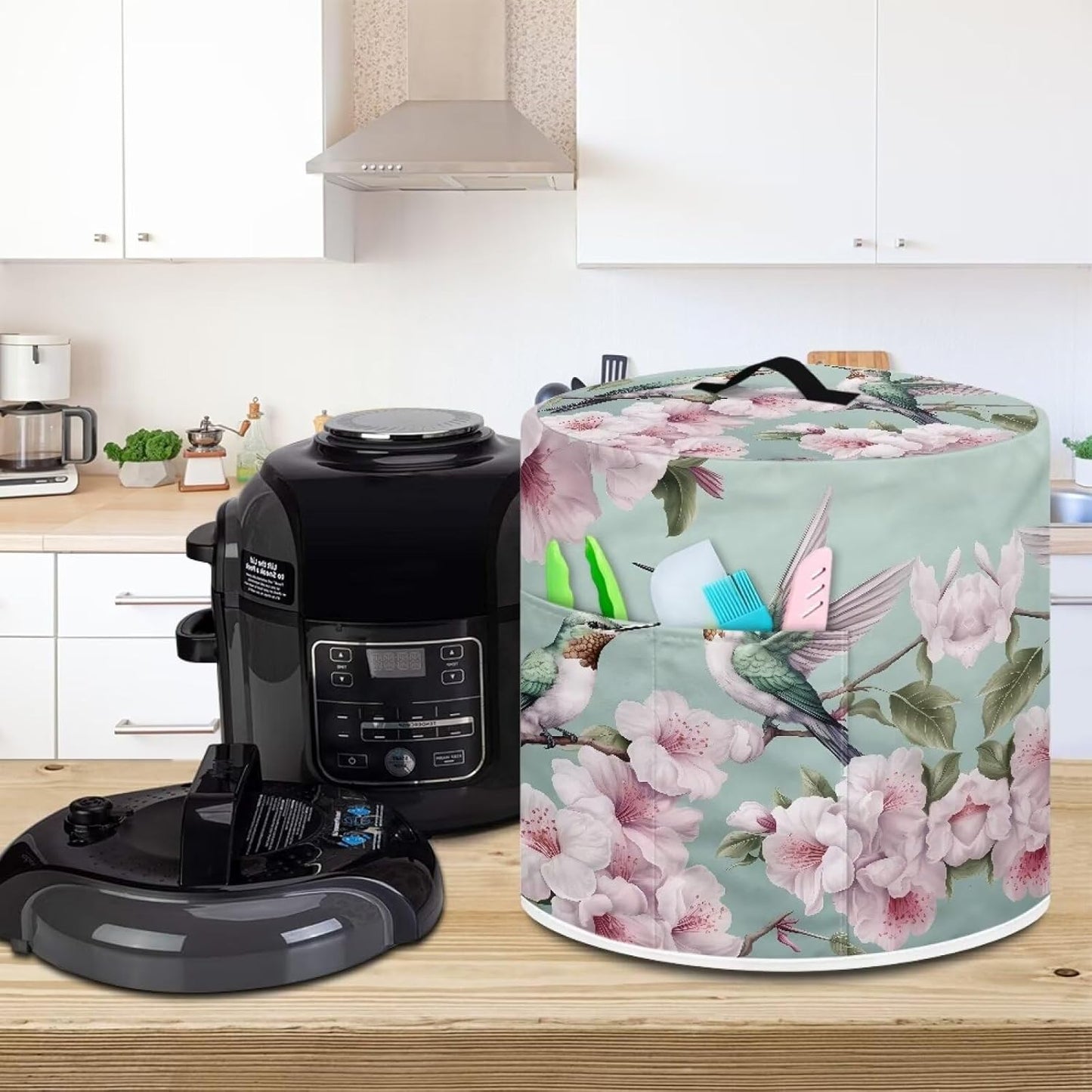 Hummingbird Light Pink Peach Blossom Rice Cooker Cover for 3Qt Instant Pot, Lightweight with Handle and Pocket