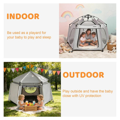 Asweets 4 in 1 Pop Up Playpen Indoor and Outdoor Portable, Lightweight Baby Playpen with Travel Bag,Baby Beach Tent and Play Toddler Play Yard Canopy(Light Grey)