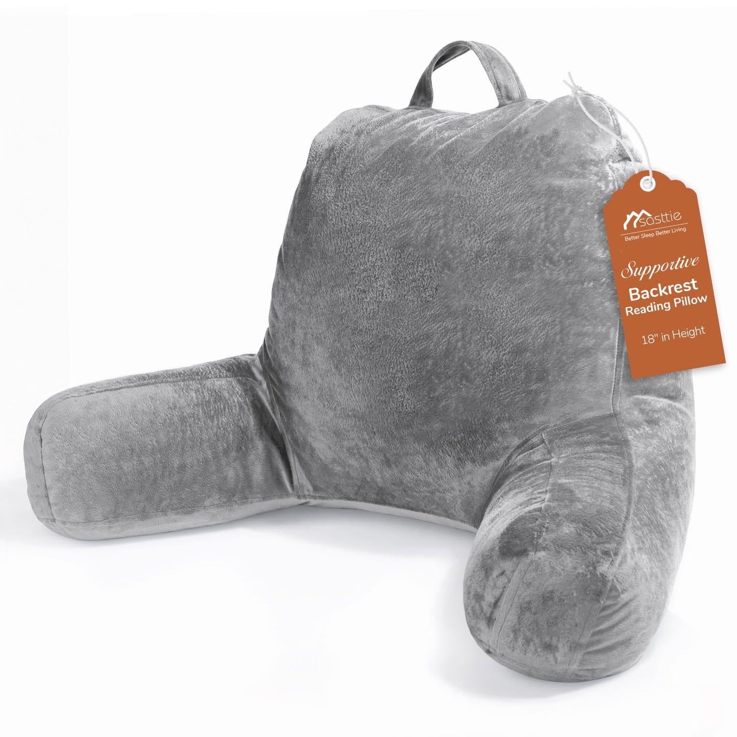 Sasttie Reading Pillows for Sitting in Bed Adult, Velvet Back Pillow Bed Sitting Up, Back-Rest Support Cushion for Sit Up on Couch, Sofa, and Floor, Dorm Essentials, Oeko-Tex Certified, Dark Grey
