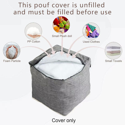 45x45 Louis Donn Unstuffed Square Pouf Ottoman Cover Footstool for Storage Washable Small Bean Bag Cotton and Linen