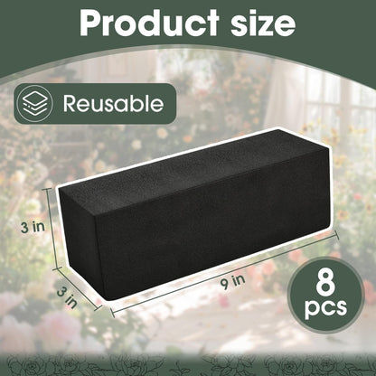 GNRZZT 8 Pcs Reusable Floral Foam Blocks, 9" L x 3" W x 3" H Black Dry Flower Foam for Artificial Flowers, Foam for Wedding, Birthdays, Pary, Home Decorations
