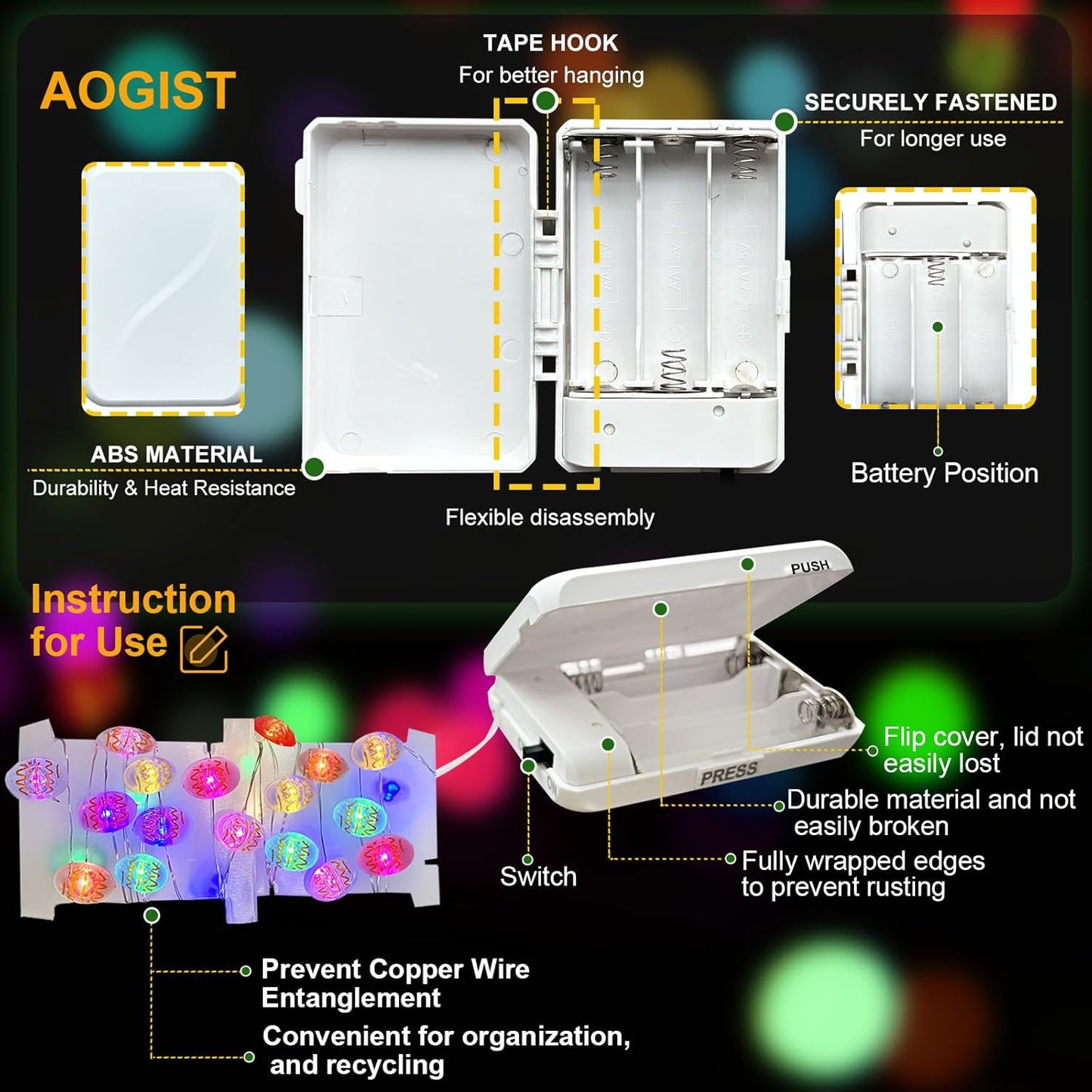 50LED 16ft 3D Aogist Easter Egg Fairy Lights - Super Bright Egg String Light Battery Operated Decor for Indoor/Outdoor