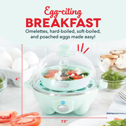 DASH Rapid Egg Cooker: 6 Egg Capacity Electric Egg Cooker for Hard Boiled Eggs, Poached Eggs, Scrambled Eggs, or Omelets with Auto Shut Off Feature - Aqua, 5.5 Inch (DEC005AQ)