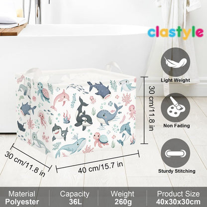 Clastyle Adorable Ocean Animal Laundry Basket Shark Kids Clothes Book Storage Basket Gift Toy Box for Bedroom Decor,Whale,40x30x30 cm