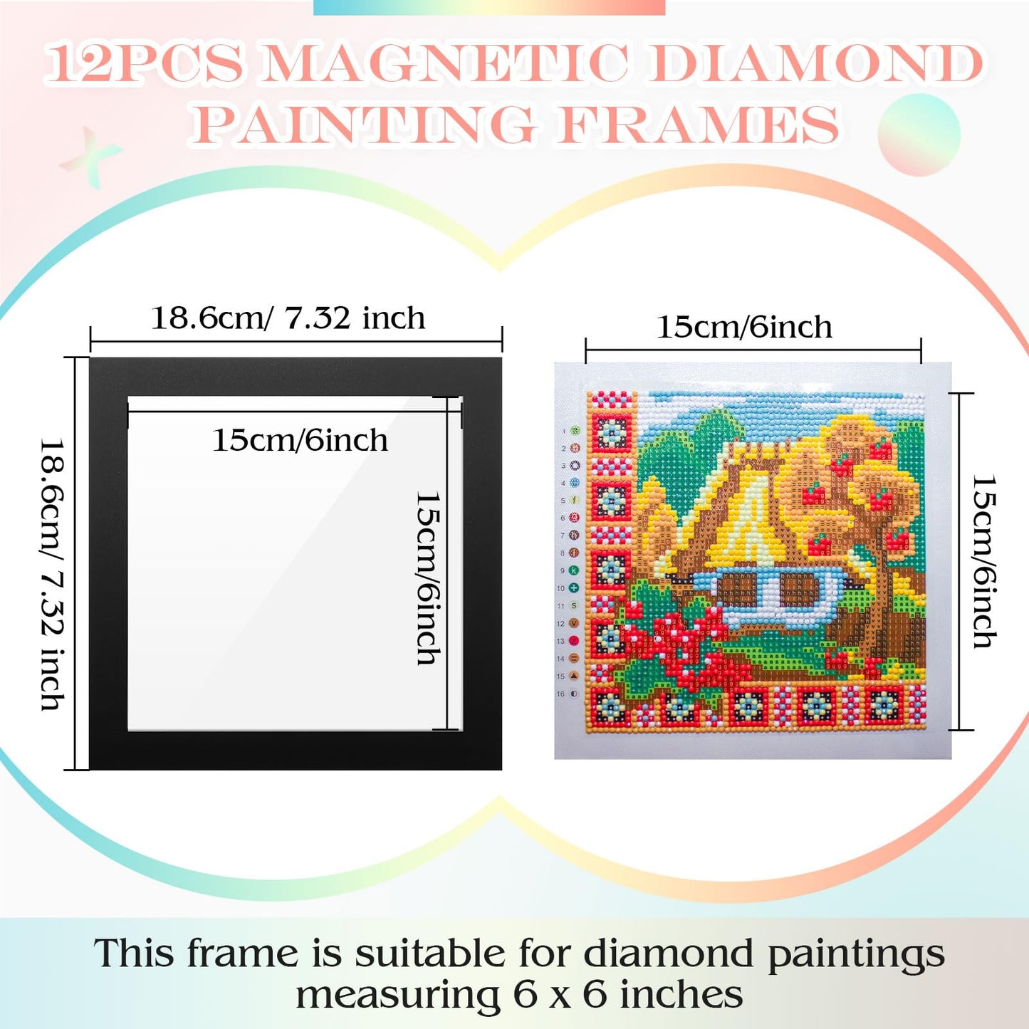 Harloon 12 Pcs Diamond Art Frames Magnetic 6 x 6 Inch Diamond Art Frames Self Adhesive Picture Frame magnetic frame for Painting Pictures Canvas Room Wall Window Door Decorations Accessories, Black