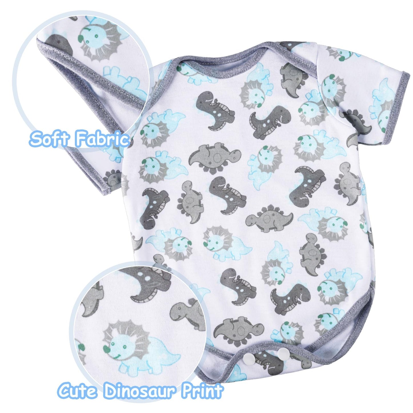 BABESIDE 6 Pcs Reborn Baby Doll Clothes for 17-22 Inch Babydolls, Dinosaurs Pattern Lifelike Reborn Baby Doll Accessories with Hat Bib and Socks for Realistic Baby Dolls Boy & Girl