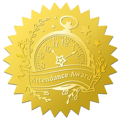 CRASPIRE 408Pcs Attendance Award Clock Gold Foil Embossed Stickers 2" Self Adhesive Envelopes Seals Round Labels for Wedding Invitation Graduation Corporate Certificates Diplomas Gift Wrapping Decor