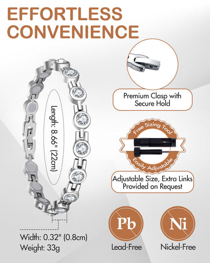 Feraco Magnetic Bracelet for Women Titanium Steel Magnetic Bracelets with Gorgeous Sparkling Cubic Zirconia Costume Jewelry Christmas Gifts (Silver)