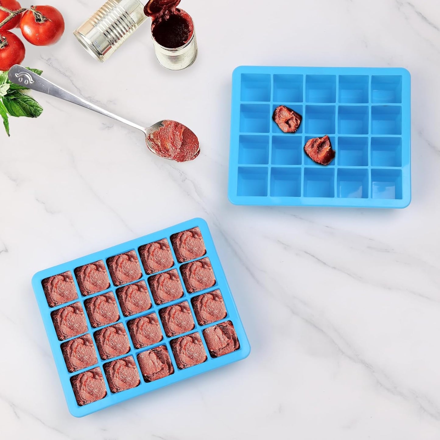 20 Section-0.5oz, 4 Pack) Food Grade Silicone Ice Cube Tray Food Container with Airtight Locking Lid, Perfect