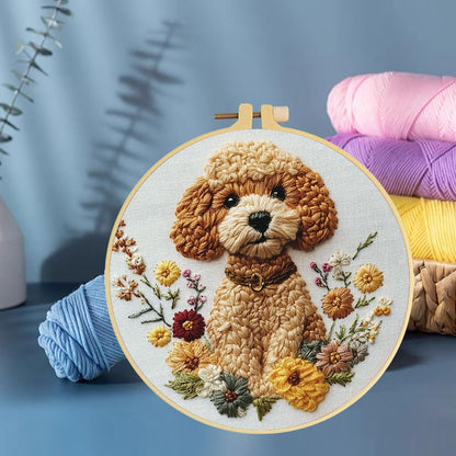 Punch Needle Kits Poodle Dog and Flowers Embroidery Starter Set with Hoop Easy for Beginners DIY Stress Relief Handmade Craft Hobby and Home Decor 20x20cm-6