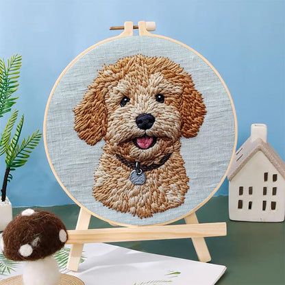 Punch Needle Kits Golden Doodle Dog Embroidery Starter Set with Hoop Easy for Beginners DIY Stress Relief Handmade Craft Hobby and Home Decor 20x20cm-3