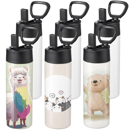 OFFNOVA 16oz Kid Sublimation Water Bottle Blanks with Straw, 6 Pack Sublimation Tumblers Bulk Stainless Steel Sports Bottles for Tumbler Heat Press Sublimation Printing