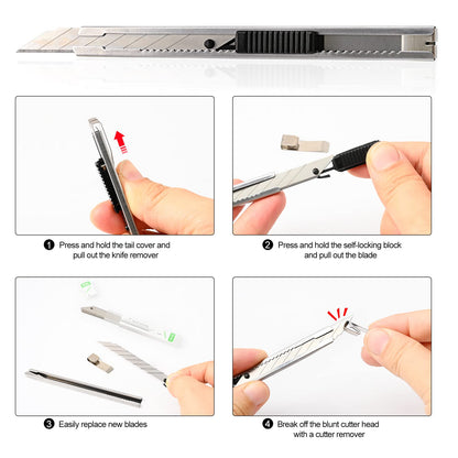 FOSHIO Utility knife Retractable with 30 Degree Snap Off Blade 9MM Box Cutter Knife, Office Vinyl and Paper Cutting Craft Knives, Pack of 3