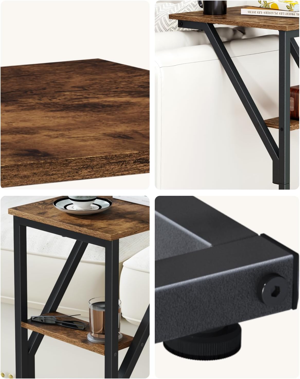 NEFROM Set 2, ET-D-BR2 C-Shaped End Tables, Sofa TV Trays of Small Couch Side Table for Living Room, Bedroom, Bedside