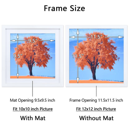 2 Pack 12x12 Picture Frame White, Solid Wood Diamond Art Painting Frames 30x30cm, Display Pictures 10x10 with Mat or 12 x 12 Without Mat, 12x12 Frame for Photos Posters Prints Artworks, Wall Hanging