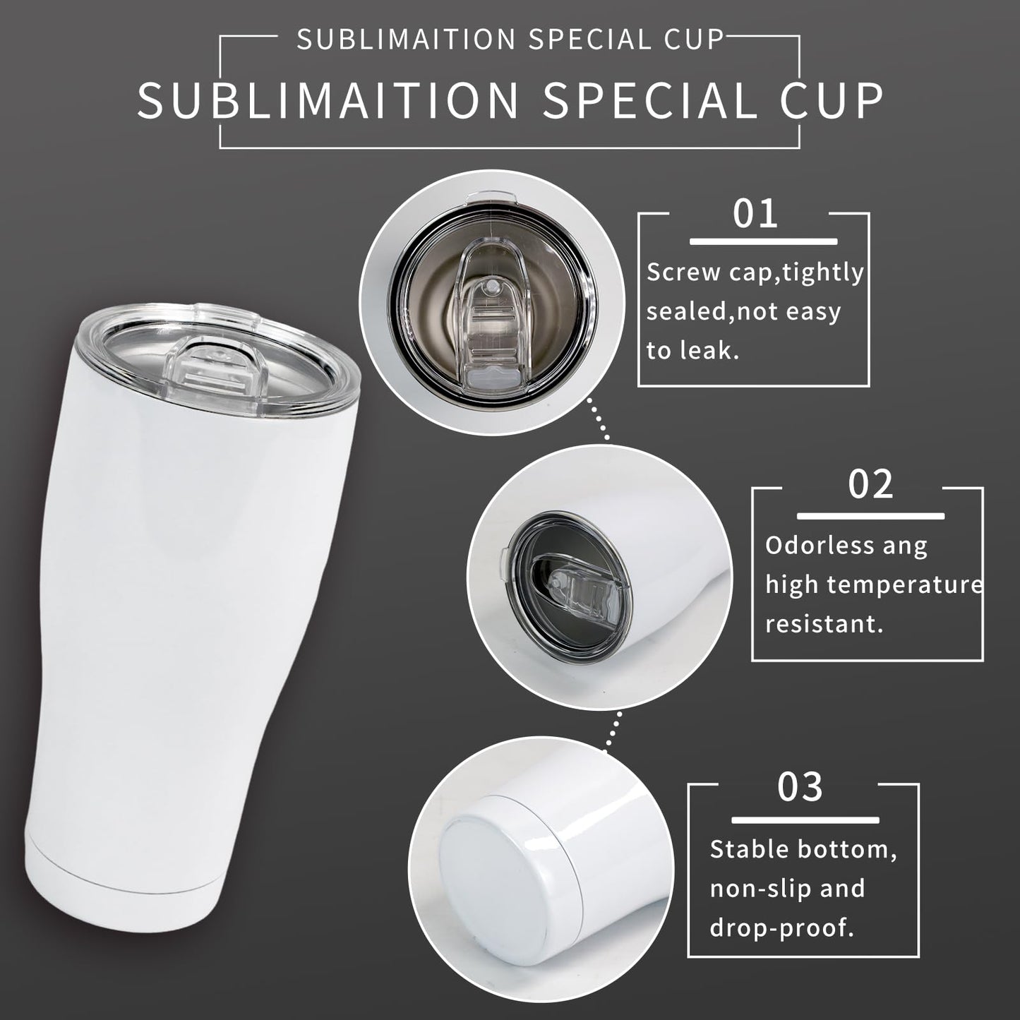 MAIKESUB 4 Pack Sublimation Blank Tumbler White 30 OZ Stainless Steel Waist Cup With Lid Vacuum Insulated Tumbler Double Wall Coffee Mugs