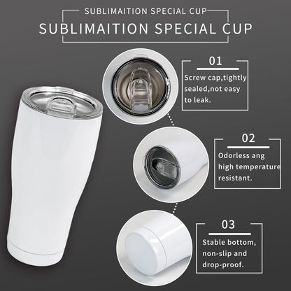 MAIKESUB 4 Pack Sublimation Blank Tumbler White 30 OZ Stainless Steel Waist Cup With Lid Vacuum Insulated Tumbler Double Wall Coffee Mugs
