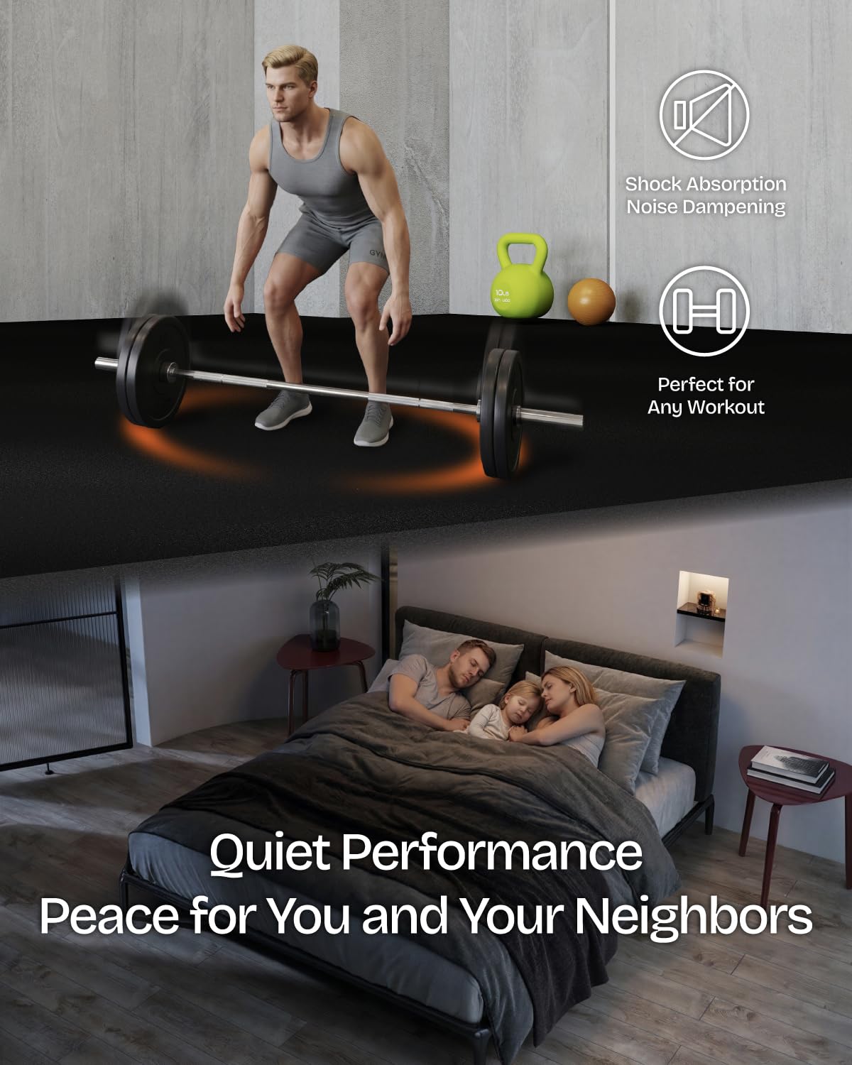 Vivaluz 0.56 Inch Thick 96 Sq Ft Gym Flooring for Home Gym, 24 Tiles Robust Rubber Top with Eva Foam Exercise Equipment Mats, Protective Flooring Puzzle Mat for Fitness Room
