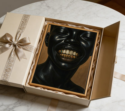Floating Framed Abstract Black Men Canvas Wall Art, African American Gold Teeth Painting Picture Wall Decor, Urban Street Hip Hop Poster Print Artwork for Bedroom, Apartment, Home Decoration 8x10in