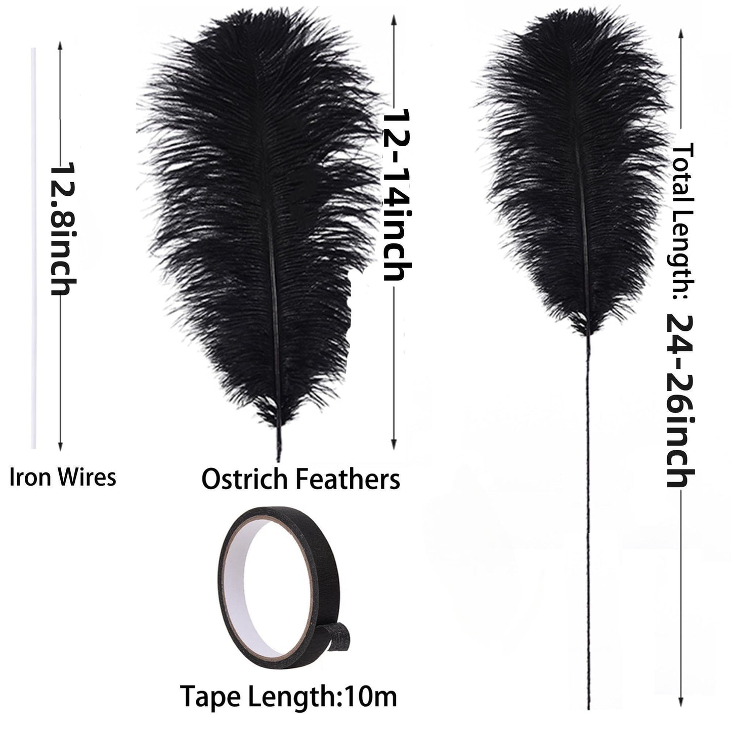Ballinger 8-12inch 4 Styles 24Pcs Assorted Pheasant Feathers and 12Pcs 24-26inch Black Ostrich Feaathers for Crafting Vase Hat Wedding Autumn Party Decor