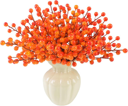 letesult 44PCS 8.6 Inch Artificial Fall Berry Stems Branches, Faux Orange Holly Fall Berry Picks and Sprays, Falls