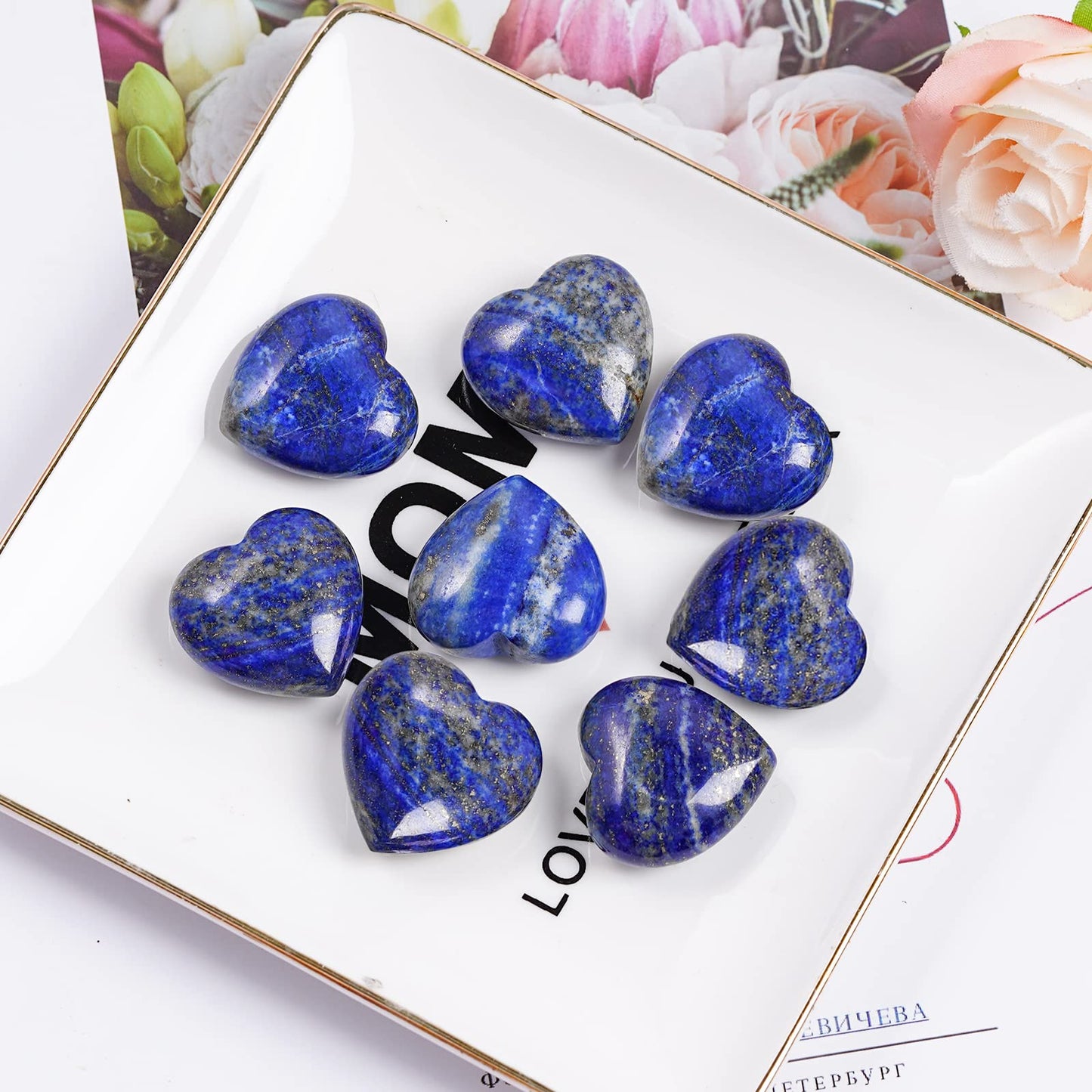 Marrywindix 10 Packs 1 Inch Healing Crystal Natural Lapis Lazuli Heart Love Carved Palm Worry Stone Chakra Reiki Balancing