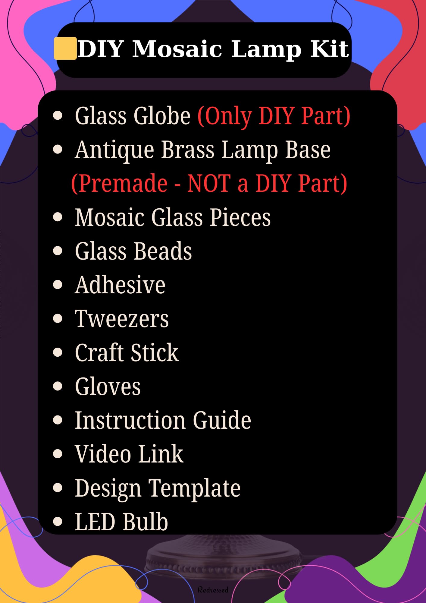 DEMMEX DIY Turkish Moroccan Mosaic Lamp Making Kit – Beginner Friendly Mosaic Art & Craft Project Kit for Adults & Teens – No Grout/Plaster Needed – Fun, Easy, No Experience Required (Brown&Amber)