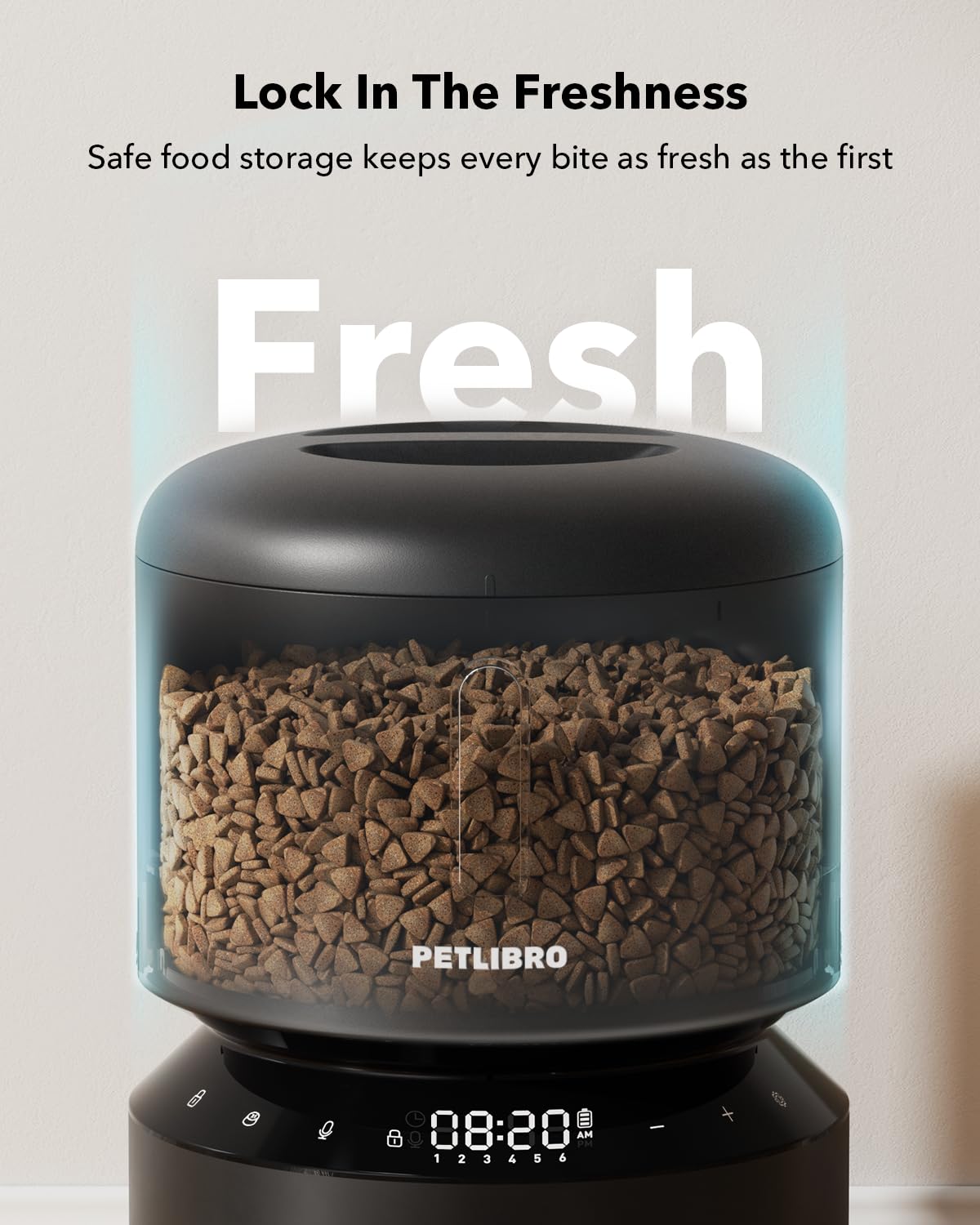 PETLIBRO Automatic Cat Feeder, Automatic Dog Food Dispenser with Freshness Preservation, Timed Pet Feeders for Dry Food, Up to 50 Portions 6 Meals Per Day, Granary Black