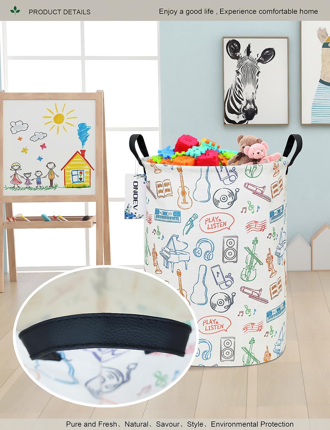 ONOEV Round Waterproof Laundry Basket,Gift Basket,Suitable for Children's Room and Toy Storage(Musical instrument)