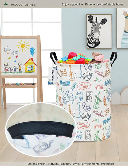 ONOEV Round Waterproof Laundry Basket,Gift Basket,Suitable for Children's Room and Toy Storage(Musical instrument)