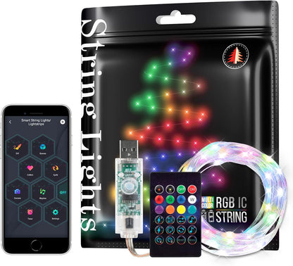 WS2812B 6.5FT IP65 Smart Fairy String Lights RGB IC IC USB Bluetooth Twinkle with Timer and Remote, Music Sync Funny