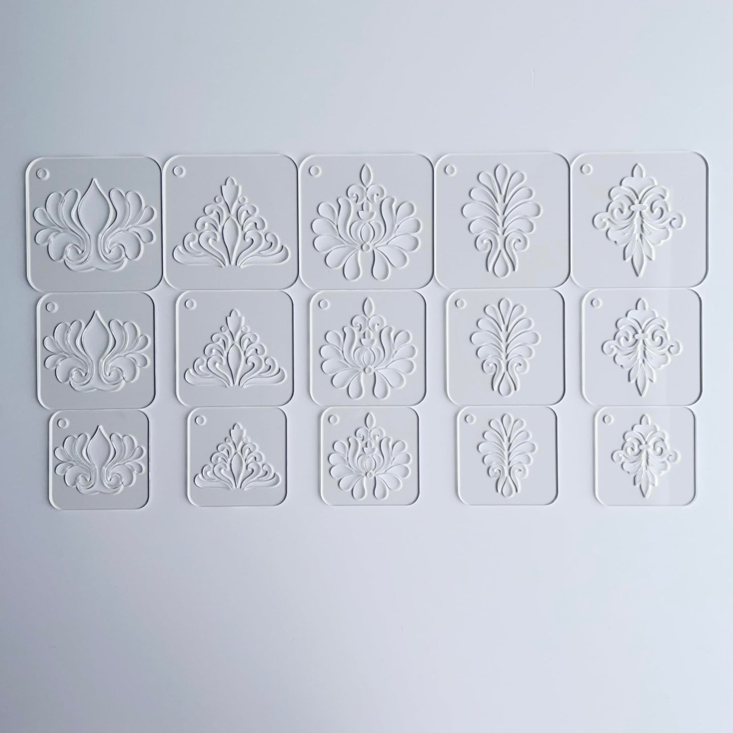 Mandala Drawing Stencils Set, Clear Acrylic, 2.95-2.17 Inch, 15 Pieces with Ring, Geometric Dot Pattern Templates for Art (Flourish Pattern)