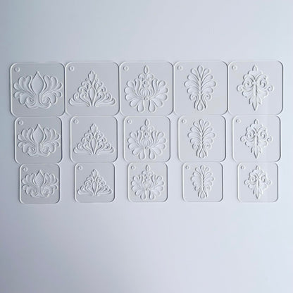 Mandala Drawing Stencils Set, Clear Acrylic, 2.95-2.17 Inch, 15 Pieces with Ring, Geometric Dot Pattern Templates for Art (Flourish Pattern)