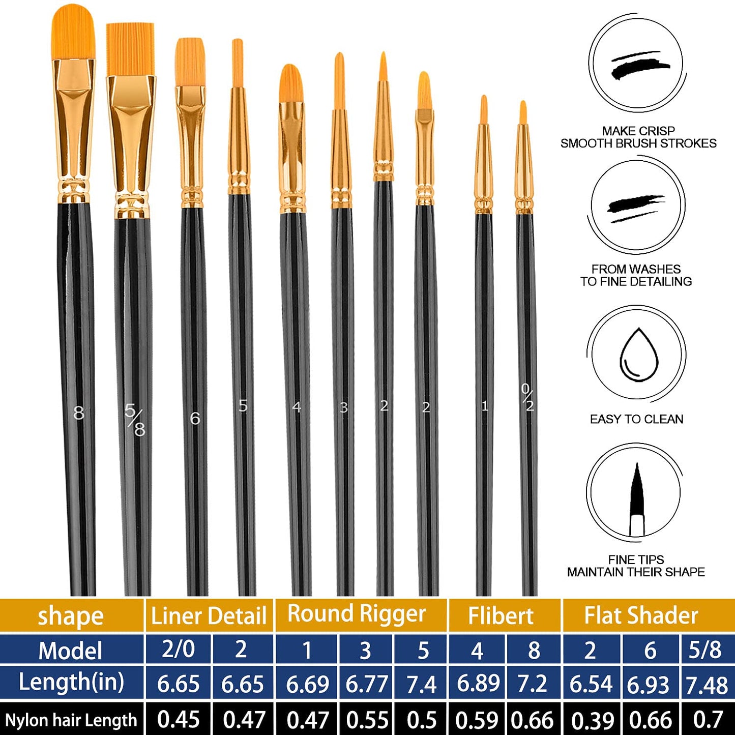 Paint Brushes Set, 20 Pcs Paint Brushes for Acrylic Painting, Oil Watercolor Acrylic Paint Brush, Artist Paintbrushes for Face Rock Canvas, Kids Adult Drawing Arts Crafts Supplies, Pure Black